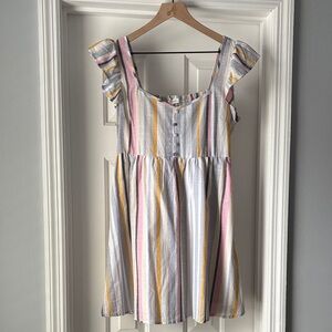 Blu Pepper Striped Dress with Ruffle Sleeves